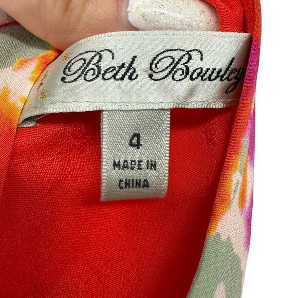 Beth Bowley Top Silk Floral Halter Womens Size 4 High Neck Bow Peplum Resort Red - Picture 8 of 9